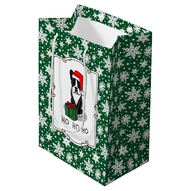Sac Cadeau Moyen Noël Père Noël Boston Terrier (noir) mignonne (Devant Angle)