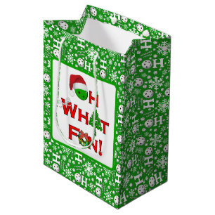 Sac Cadeau Moyen Noël Pickleball Green Oh What Fun et blanc