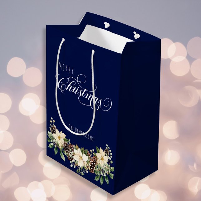 Sac Cadeau Moyen Noel Poinsettia bleu (Créateur téléchargé)