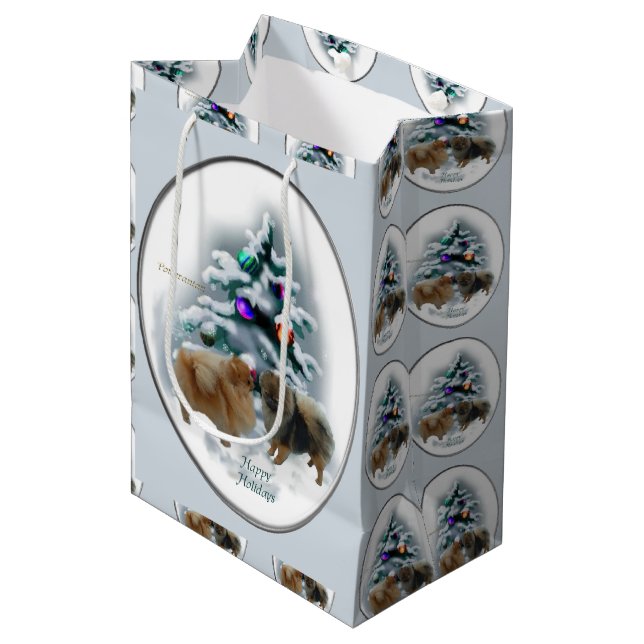 Sac Cadeau Moyen Noël Poméran (Devant Angle)