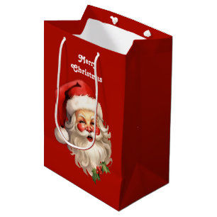 Sac Cadeau Moyen Noël rétro Holly Jolly Santa Claus