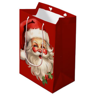 Sac Cadeau Moyen Noël rétro Holly Jolly Santa Claus