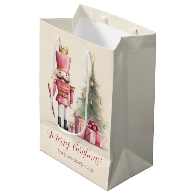 Sac Cadeau Moyen Noël rose Nutcracker (Devant Angle)
