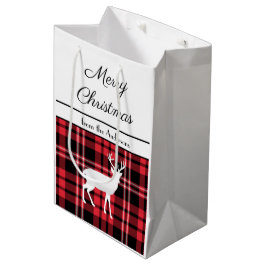 Sac Cadeau Moyen Noël Rustique Rouge Plaid