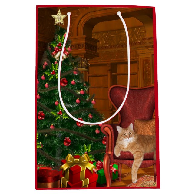 Sac Cadeau Moyen Noël tigré orange (Devant)