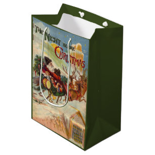 Sac Cadeau Moyen Noël vintage, la nuit avant Noël