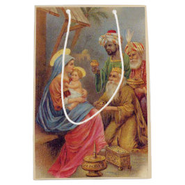 Sac Cadeau Moyen Noël Vintage Nativité Jésus Illustration