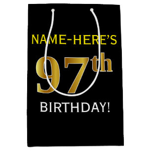 Sac Cadeau Moyen Noir, anniversaire d'or de Faux
