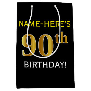 Sac Cadeau Moyen Noir, anniversaire d'or de Faux