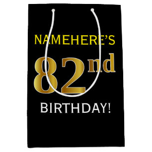 Sac Cadeau Moyen Noir, anniversaire d'or de Faux
