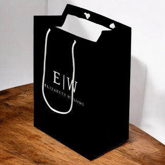 Sac Cadeau Moyen Noir blanc minimaliste moderne Monogramme élégant