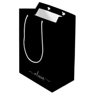 Sac Cadeau Moyen Noir Blanc Moderne Minimaliste Élégant Monogramme