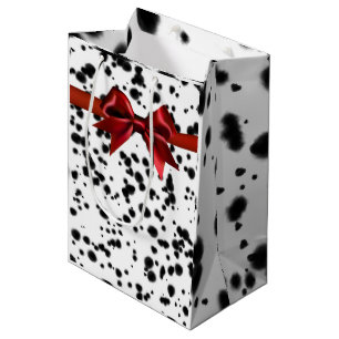 Sac Cadeau Moyen Noir Blanc Rouge Dalmatien Spots Anniversaire
