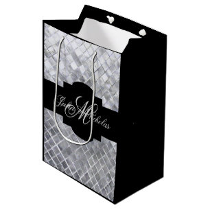 Sac Cadeau Moyen Noir de monogramme et anniversaire d'argent 25ème