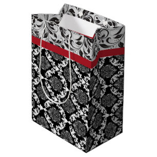 Sac Cadeau Moyen Noir et blanc 2 Damas motif