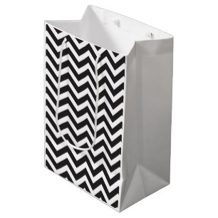 Sac Cadeau Moyen Noir et Blanc Chevron Épais Mariage Anniversaire
