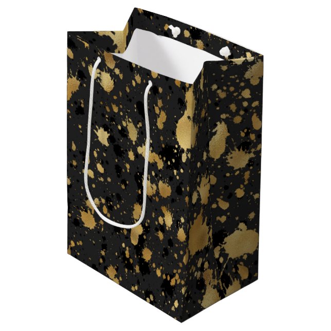 Sac Cadeau Moyen Noir et Or (Devant Angle)