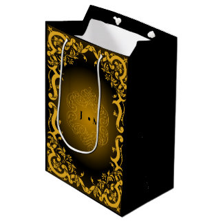 Sac Cadeau Moyen Noir et or avec éléments décoratifs