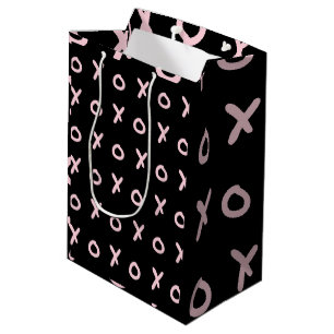 Sac Cadeau Moyen Noir & Rose Bébé X O XO XO's Tendance Mignon