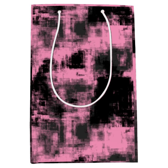 Sac Cadeau Moyen Noir rose et gris (Devant)