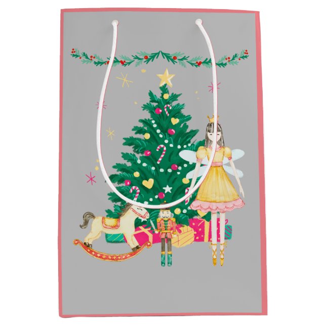 Sac Cadeau Moyen Noisette Ballerina Aquarelle Noël (Devant)