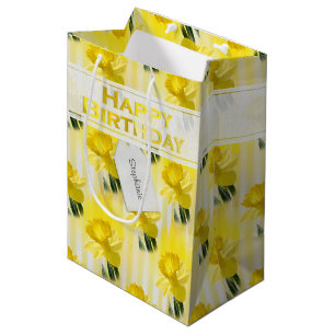 Sac Cadeau Moyen Nom "Joyeux anniversaire" Photographie des jonquil