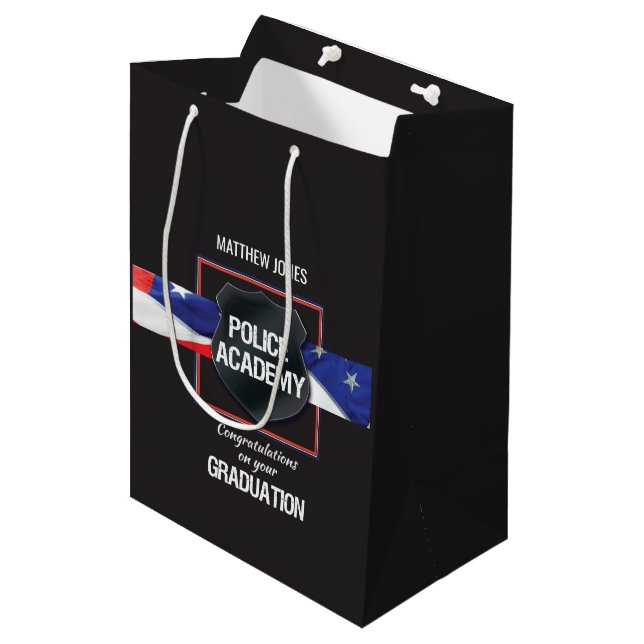 Sac Cadeau Moyen Nom personnalisé, diplôme de l'académie de police (Devant Angle)