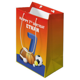 Sac Cadeau Moyen Nom personnalisé Garçon 7e anniversaire Balles de