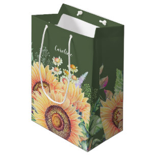 Sac Cadeau Moyen Nom personnalisé Mariage de tournesols rustiques