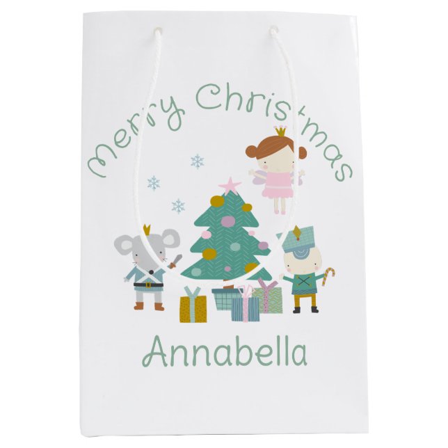 Sac Cadeau Moyen Nom personnalisé mignon Nutcracker Noël (Devant)