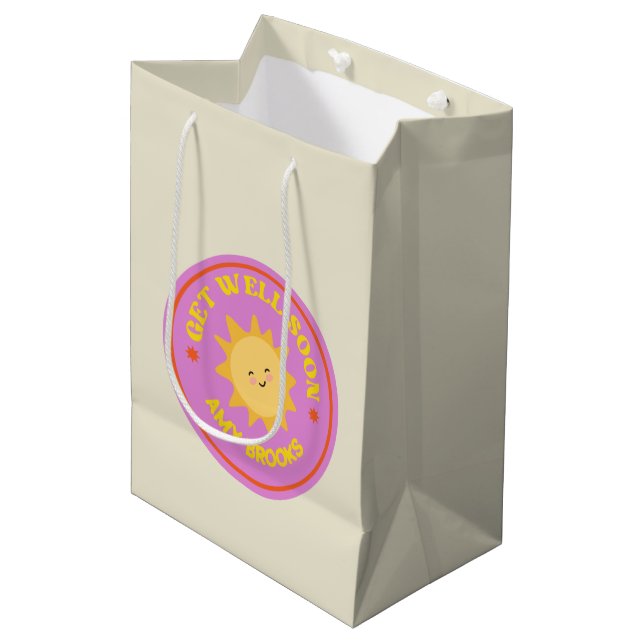 Sac Cadeau Moyen Nom personnalisé obtenez bien bientôt soleil texte (Devant Angle)