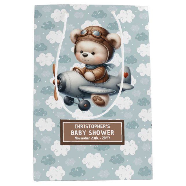 Sac Cadeau Moyen Nom personnalisé Teddy Bear Baby shower Idée de sa (Devant)