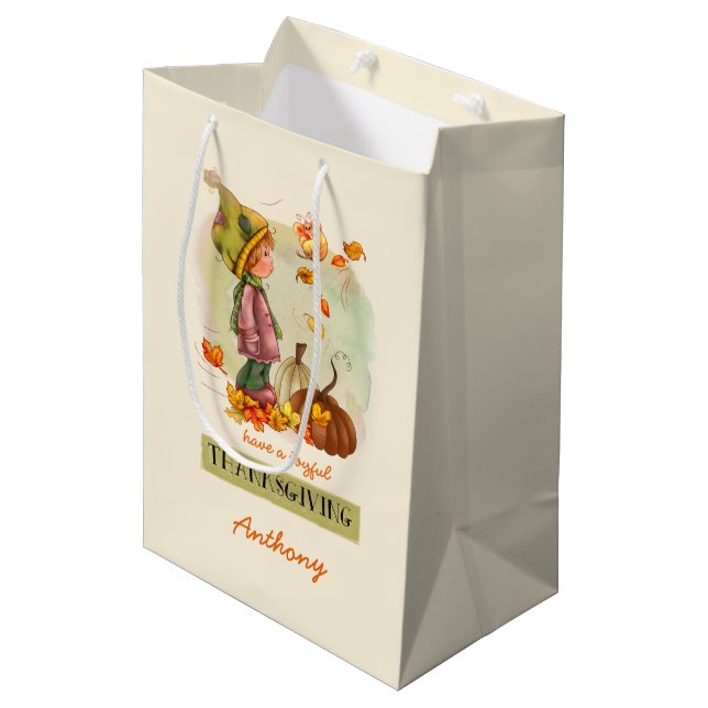 Sac Cadeau Moyen Nom personnalisé Thanksgiving (Devant Angle)