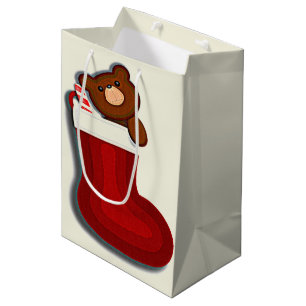 Sac Cadeau Moyen Nounours drôle mignon dans le stockage Noël