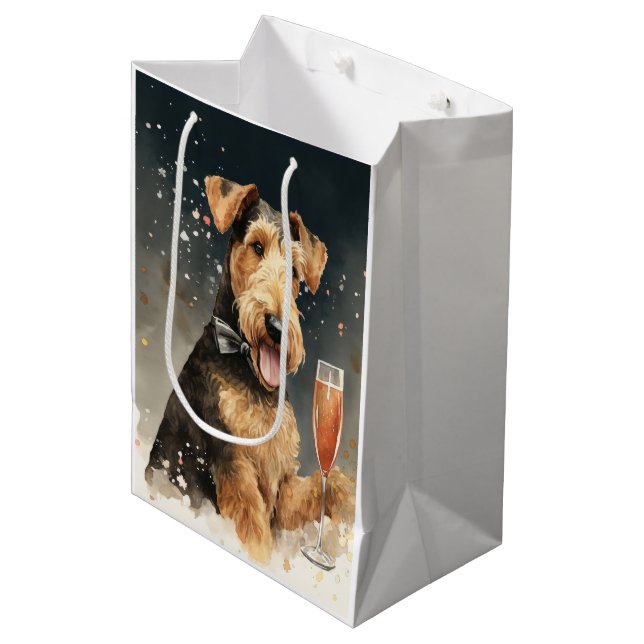 Sac Cadeau Moyen Nouvel An Airedale Terrier (Devant Angle)