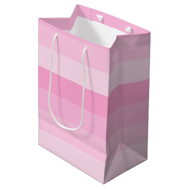 Sac Cadeau Moyen Nuances de rayures roses (Devant Angle)