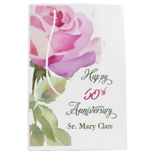 Sac Cadeau Moyen Nun 60e Anniversaire Jubilé Nom Personnalisé Rose