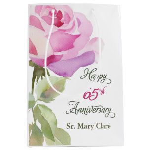 Sac Cadeau Moyen Nun 65e Anniversaire Nom personnalisé Rose rose
