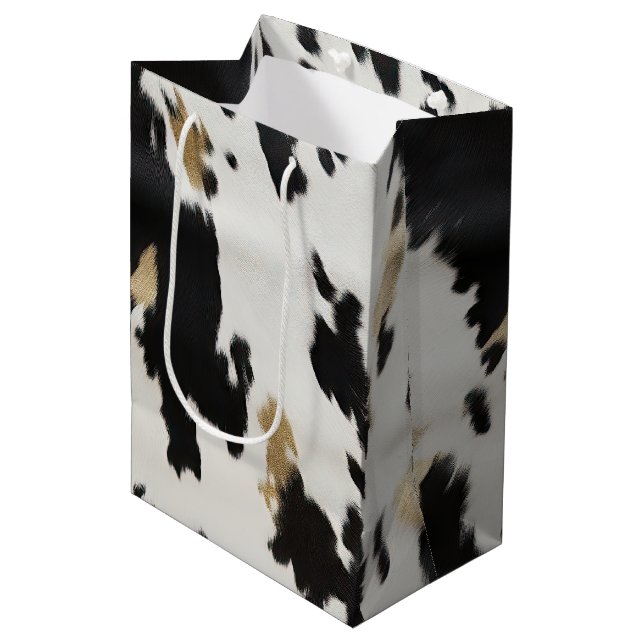 Sac Cadeau Moyen Occidental Black White Gold Cowhal Anniversaire (Devant Angle)