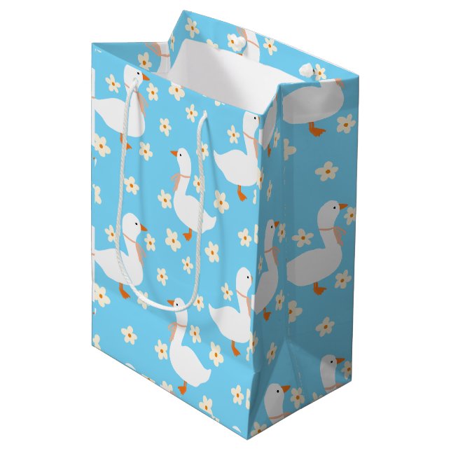 Sac Cadeau Moyen Oie blanche et marguerites (Devant Angle)