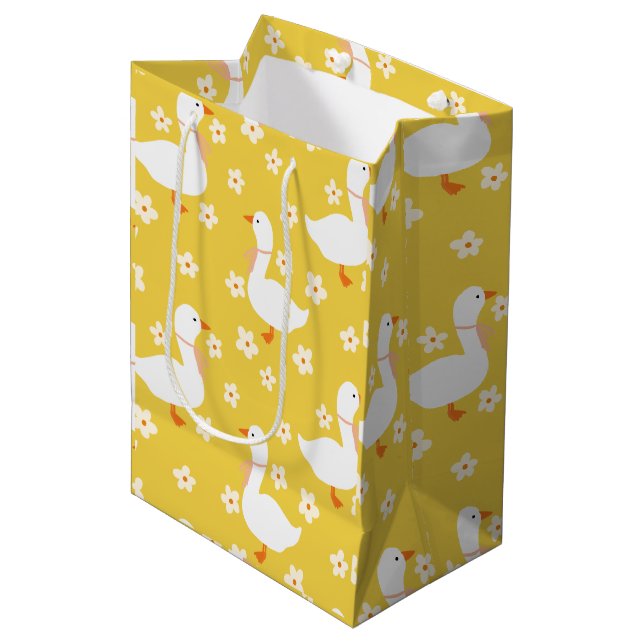 Sac Cadeau Moyen Oie blanche et marguerites (Devant Angle)