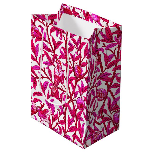 Sac Cadeau Moyen Oiseau et grenade Art Nouveau, rose Fuchsia (Devant Angle)