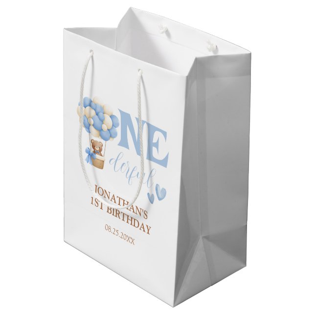 Sac Cadeau Moyen Onederder Bear Hot Air Balloon 1er anniversaire (Dos Angle)