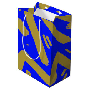 Sac Cadeau Moyen Or tribal et bleu royal