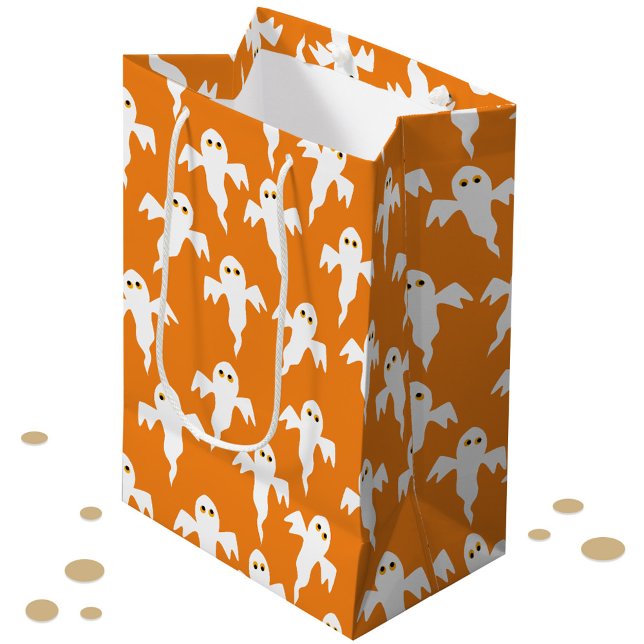 Sac Cadeau Moyen Orange d'Halloween fantôme (Fun orange ghost halloween gift or trick or treat bag)