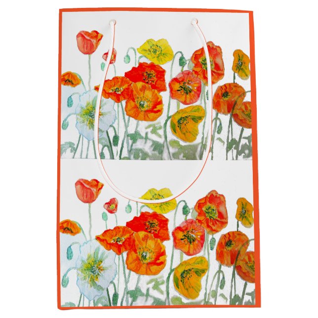 Sac Cadeau Moyen Orange rouge Motif à fleurs (Devant)