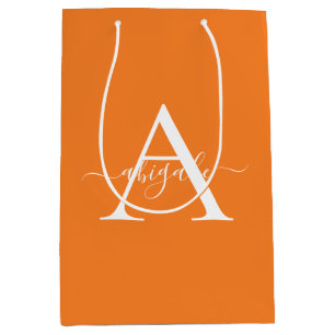 Sac Cadeau Moyen Orange Tangerine Monogrammée   Élégance Minimalist