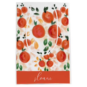 Sac Cadeau Moyen Orange tropicale et Motif Feuille