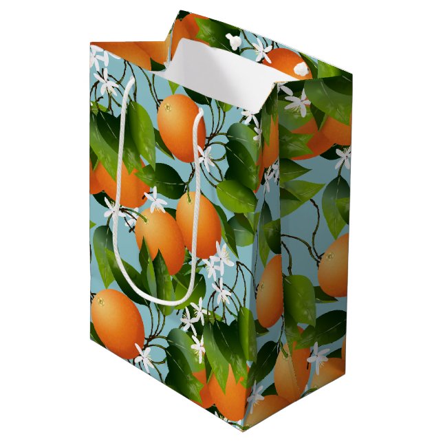 Sac Cadeau Moyen Oranges Agrumes Fruit Floral (Devant Angle)