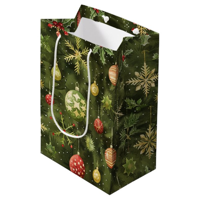 Sac Cadeau Moyen Ornement d'arbre de Noël aquarelle (Devant Angle)